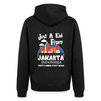 Just A Kid From Jakarta Indonesia - Unisex Premium Organic Zip Hoodie - black - Back - Nico (187cm)