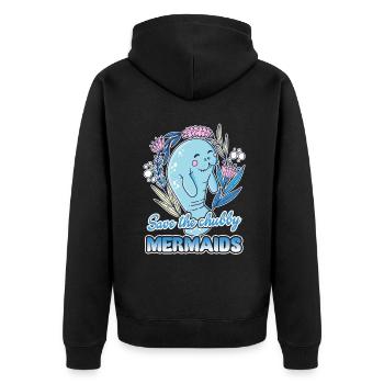 Manatee Save Chubby Mermaids - Unisex Premium Organic Zip Hoodie - black - Back - Nico (187cm)