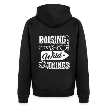Mom Raising Wild Things Funny Mother's Day - Unisex Premium Organic Zip Hoodie - black - Back - Nico (187cm)