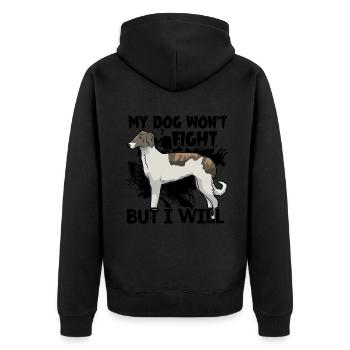 My Borzoi Dog Wont Fight But I Will - Unisex Premium Organic Zip Hoodie - black - Back - Nico (187cm)