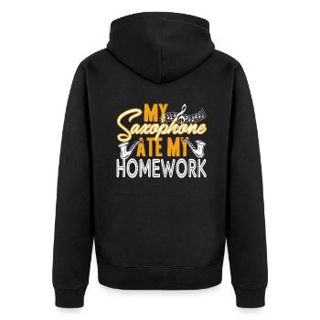 Saxophone Ate My Homework - Unisex Premium Organic Zip Hoodie - black - Back - Nico (187cm)
