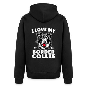 Ich Liebe mein Border Collie - Unisex Premium Bio Zip Hoodie - Schwarz - Hinten - Nico (187cm)