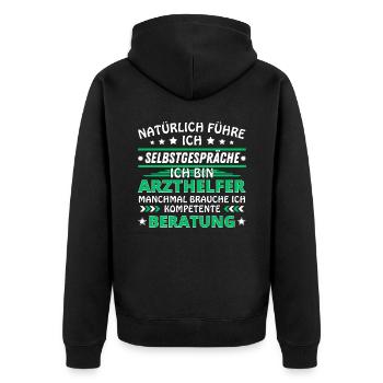Ich führe Selbstgespräche - Arzthelfer Edition - Unisex Premium Bio Zip Hoodie - Schwarz - Hinten - Nico (187cm)