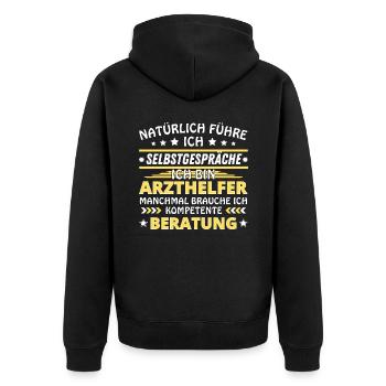 Ich führe Selbstgespräche - Arzthelfer Edition - Unisex Premium Bio Zip Hoodie - Schwarz - Hinten - Nico (187cm)