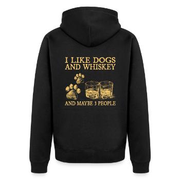 Ich mag Hunde und Whiskey und vielleicht 3 Leute - Unisex Premium Bio Zip Hoodie - Schwarz - Hinten - Nico (187cm)
