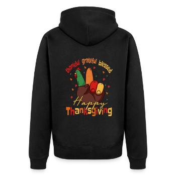 Dankbar Dankbar Gesegnetes Thanksgiving T-Shirt - Unisex Premium Bio Zip Hoodie - Schwarz - Hinten - Nico (187cm)