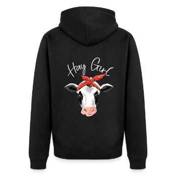 Hay Girl Farmer Funny Cattle Cow Farm Lovers Gift - Unisex Premium Organic Zip Hoodie - black - Back - Nico (187cm)