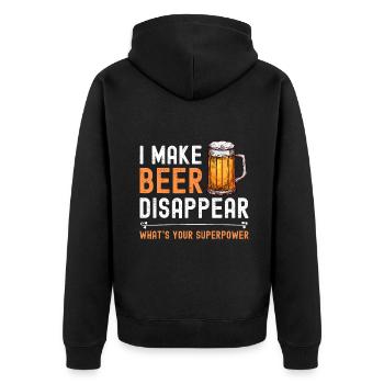 Ich lasse Bier verschwinden Was ist deine Superkraft lustig - Unisex Premium Bio Zip Hoodie - Schwarz - Hinten - Nico (187cm)