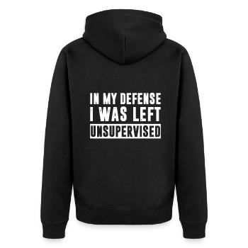 Funny In my defense i was left unsupervised - Unisex Premium Organic Zip Hoodie - black - Back - Nico (187cm)