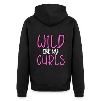 Wild wie meine Locken süß lustig - Unisex Premium Bio Zip Hoodie - Schwarz - Hinten - Nico (187cm)