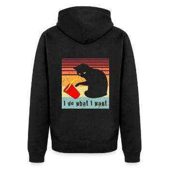 Mach, was ich will Vintage Black Cat Red Cup Funny My - Unisex Premium Bio Zip Hoodie - Schwarz - Hinten - Nico (187cm)