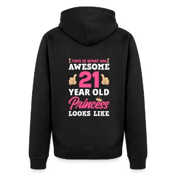 21. Geburtstag Frauen Lustig 21 Jahre alt Geburtstag Gi - Unisex Premium Bio Zip Hoodie - Schwarz - Hinten - Nico (187cm)