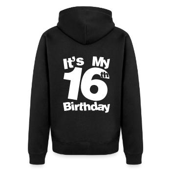 16e anniversaire C’est mon 16e anniversaire 16 ans Bi - Veste à capuche bio Premium Unisexe - noir - Dos - Nico (187cm)