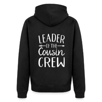 Leader of the cousin crew - Unisex Premium Organic Zip Hoodie - black - Back - Nico (187cm)