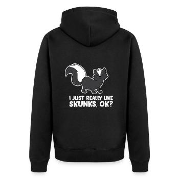 Ich mag einfach Stinktiere, ok? Lustiges Stinktier - Unisex Premium Bio Zip Hoodie - Schwarz - Hinten - Nico (187cm)