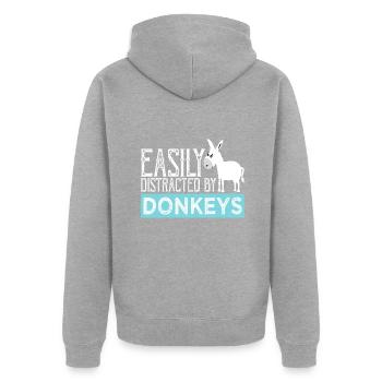 Esel leicht abgelenkt - Esel Geschenke für Donke - Unisex Premium Bio Zip Hoodie - Grau meliert - Hinten - Nico (187cm)