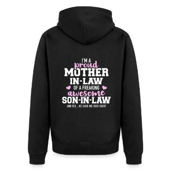 Stolze Schwiegermutter eines verdammt tollen Sohnes - Unisex Premium Bio Zip Hoodie - Schwarz - Hinten - Nico (187cm)