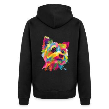 Colorful Pop Art Yorkshire Terrier Portrait Yorkie - Unisex Premium Organic Zip Hoodie - black - Back - Nico (187cm)