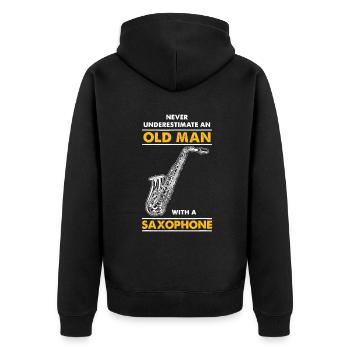 Männer unterschätzen niemals einen alten Mann mit einem Saxopho - Unisex Premium Bio Zip Hoodie - Schwarz - Hinten - Nico (187cm)