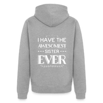 Ich habe die tollste Schwester aller Zeiten Meine Schwester ist am besten - Unisex Premium Bio Zip Hoodie - Grau meliert - Hinten - Nico (187cm)