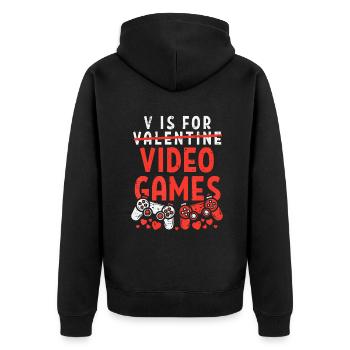 V ist für Videospiele Lustiger Valentinstag Gamer Bo - Unisex Premium Bio Zip Hoodie - Schwarz - Hinten - Nico (187cm)