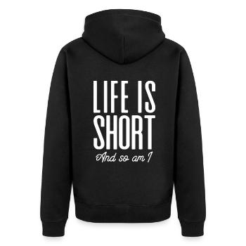 Les gens courts La vie est courte et Ifunbeing sho aussi - Veste à capuche bio Premium Unisexe - noir - Dos - Nico (187cm)