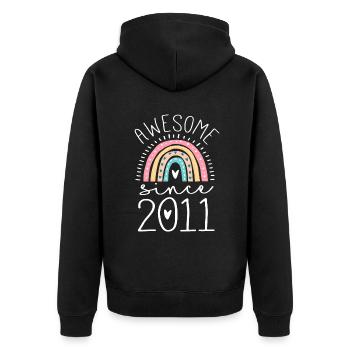 Fantastisch seit 2011 Regenbogengeschenke zum 11. Geburtstag Bor - Unisex Premium Bio Zip Hoodie - Schwarz - Hinten - Nico (187cm)