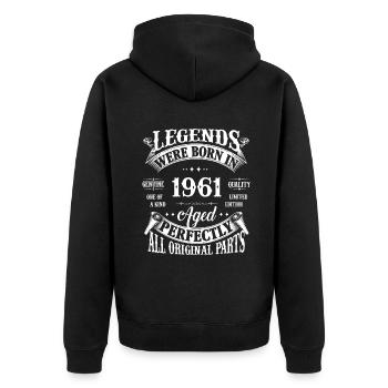 61st Birthday Vintage Legends Born In 1961 61 Year - Unisex Premium Organic Zip Hoodie - black - Back - Nico (187cm)