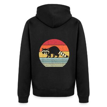 Waschbär-Shirt. Retro-Stil - Unisex Premium Bio Zip Hoodie - Schwarz - Hinten - Nico (187cm)