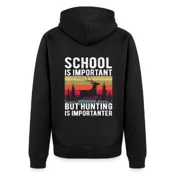Schule ist wichtig, aber Jagen ist wichtiger Dee - Unisex Premium Bio Zip Hoodie - Schwarz - Hinten - Nico (187cm)