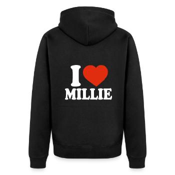 J'aime Millie, I Heart Millie, Red Heart Valentine - Veste à capuche bio Premium Unisexe - noir - Dos - Nico (187cm)