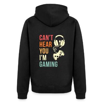 Vintage Je ne peux pas t’entendre Je joue Occupé Funny Vid - Veste à capuche bio Premium Unisexe - noir - Dos - Nico (187cm)