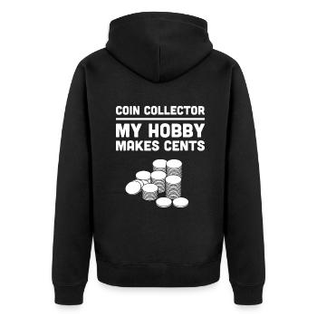 Lustiges "Mein Hobby macht Cents" Münzsammelei - Unisex Premium Bio Zip Hoodie - Schwarz - Hinten - Nico (187cm)