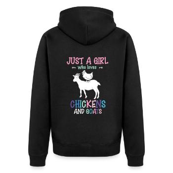 Nur ein Mädchen, das Hühner und Ziegen liebt Farm Anim - Unisex Premium Bio Zip Hoodie - Schwarz - Hinten - Nico (187cm)