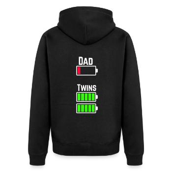 Mens Tired Twin Dad Low Battery Charge Full Batter - Unisex Premium Organic Zip Hoodie - black - Back - Nico (187cm)