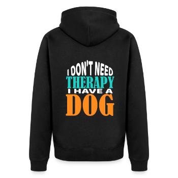 Ich brauche keine Therapie Ich habe ein Hunde-T-Shirt Doglov - Unisex Premium Bio Zip Hoodie - Schwarz - Hinten - Nico (187cm)