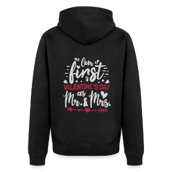 Newlywed Our First Valentines Day As Mr And Mrs Le - Unisex Premium Organic Zip Hoodie - black - Back - Nico (187cm)