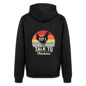 Vintage Retro Yep I Talk To Chickens Cute Chicken - Unisex Premium Organic Zip Hoodie - black - Back - Nico (187cm)