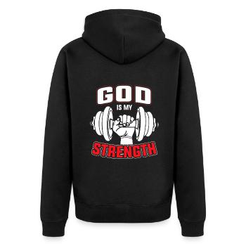 God Is My Strength Workout Exercise - Unisex Premium Organic Zip Hoodie - black - Back - Nico (187cm)