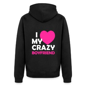 I Heart My Crazy Boyfriend Tshirt Funny Valentines - Unisex Premium Bio Zip Hoodie - Schwarz - Hinten - Nico (187cm)