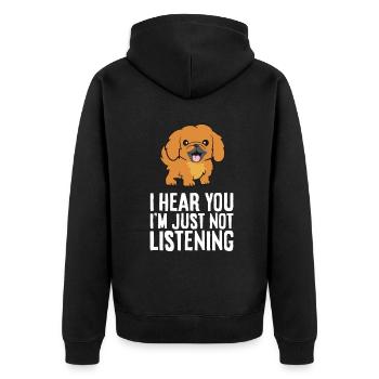 Pekinese Hund Ich höre dich Ich höre einfach nicht Pe - Unisex Premium Bio Zip Hoodie - Schwarz - Hinten - Nico (187cm)