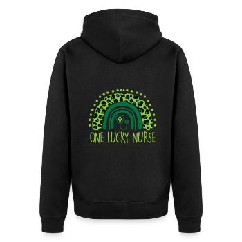 Une infirmière chanceuse Scrub RN ICU ER St Patricks Day Nu - Veste à capuche bio Premium Unisexe - noir - Dos - Nico (187cm)
