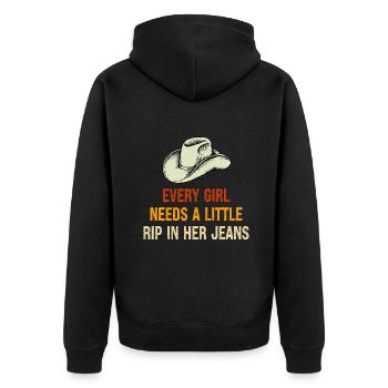 Chaque fille a besoin d’une petite déchirure dans son jean vintage - Veste à capuche bio Premium Unisexe - noir - Dos - Nico (187cm)