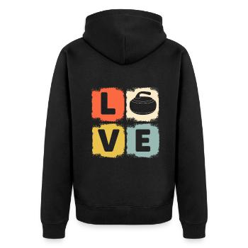 Retro curling love design curler winter ice Sports - Unisex Premium Organic Zip Hoodie - black - Back - Nico (187cm)