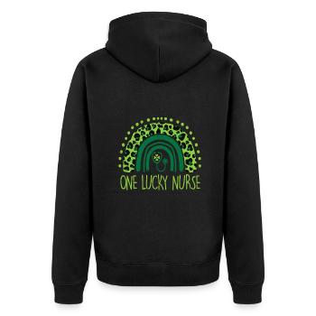 Une infirmière chanceuse Scrub RN ICU ER St Patricks Day Nu - Veste à capuche bio Premium Unisexe - noir - Dos - Nico (187cm)