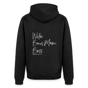 Ehefrau Bonus Mama Boss - Unisex Premium Bio Zip Hoodie - Schwarz - Hinten - Nico (187cm)