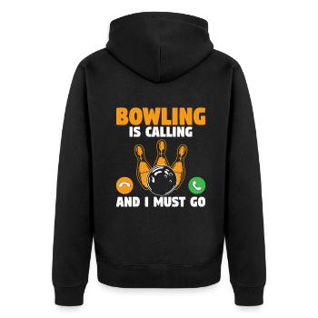 Bowler Bowling ruft und ich muss Bowling te gehen - Unisex Premium Bio Zip Hoodie - Schwarz - Hinten - Nico (187cm)