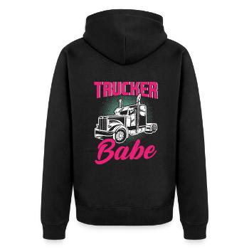 Trucker Babe Weibliche LKW-Fahrerin Trucker - Unisex Premium Bio Zip Hoodie - Schwarz - Hinten - Nico (187cm)