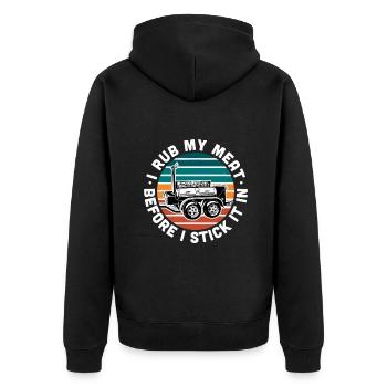BBQ Dad Offset Smoker Pit Accessoire Ich reibe mein Fleisch - Unisex Premium Bio Zip Hoodie - Schwarz - Hinten - Nico (187cm)