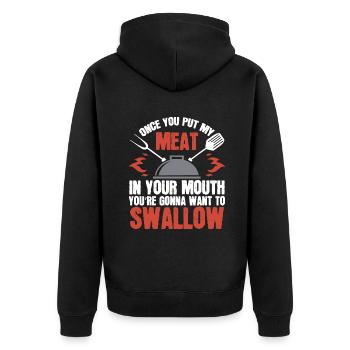 Dirty Adult Gift | Meat in Your Mouth | BBQ Jokepo - Unisex Premium Organic Zip Hoodie - black - Back - Nico (187cm)